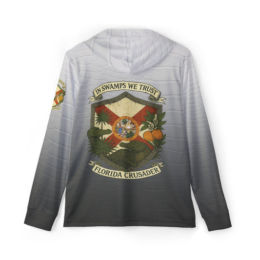 🛡️🐊 Florida Crusader: Grey Gator Fade UPF 50+ Performance Hoodie