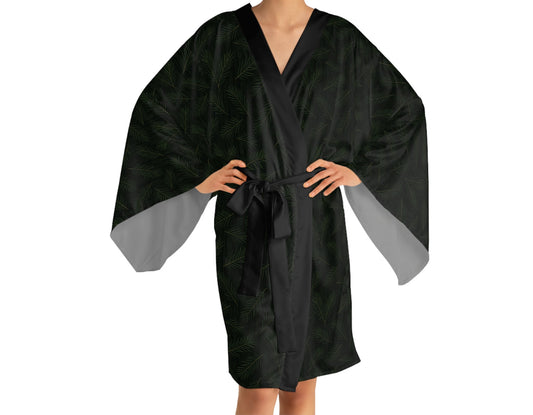 Pine Shadow Camo Satin Kimono Robe