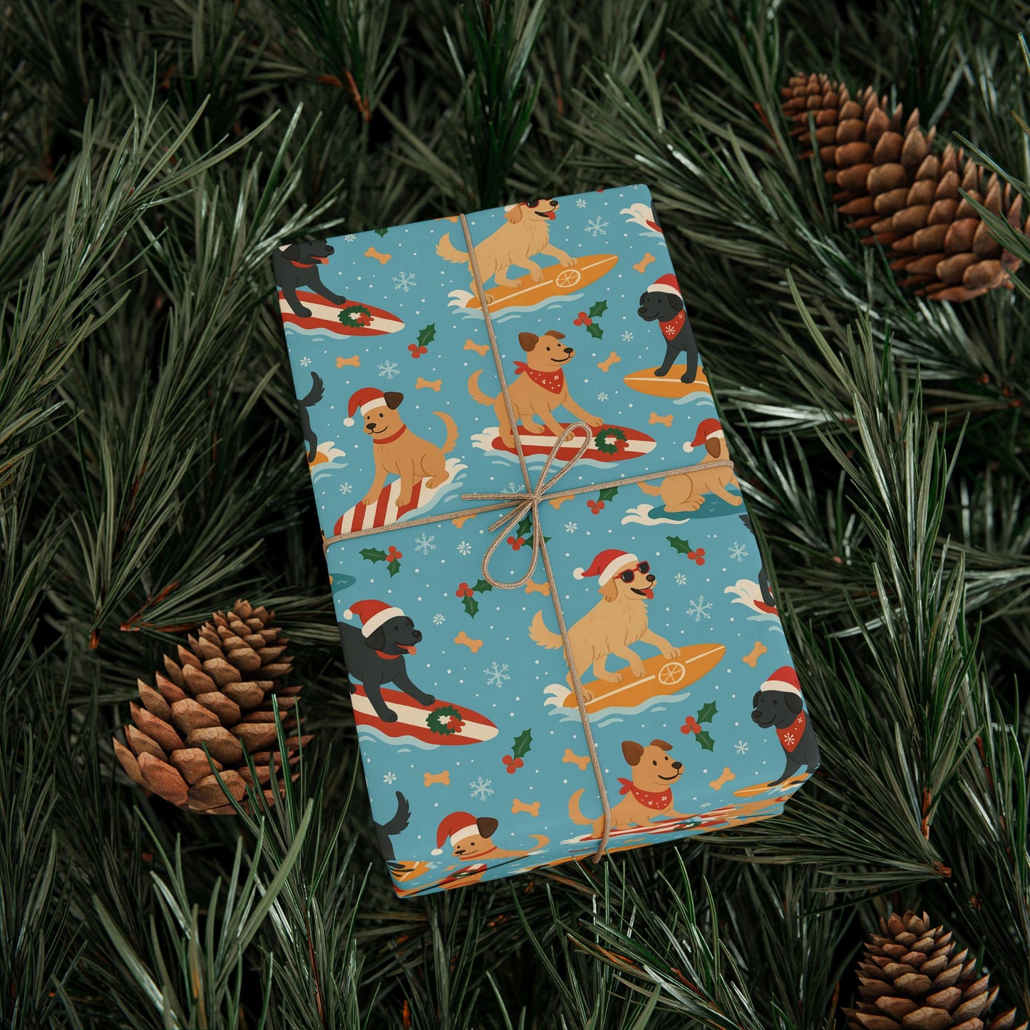 Surfin' Santa Paws Wrapping Paper