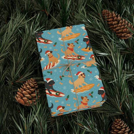 Surfin' Santa Paws Wrapping Paper