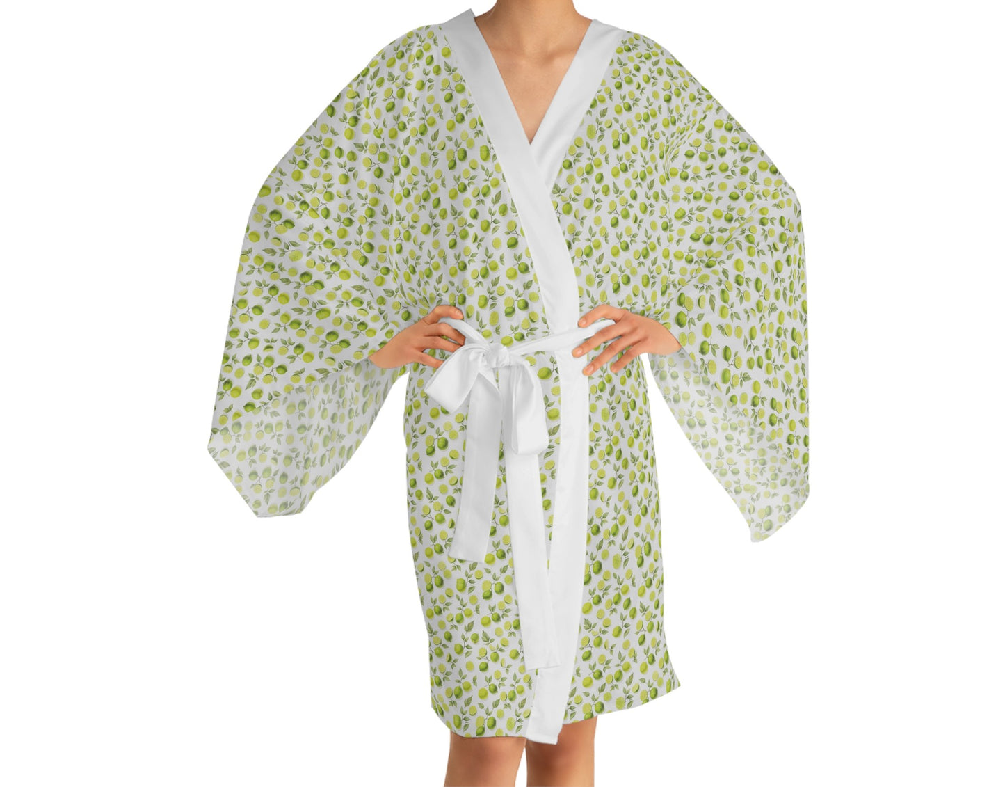 Lime d’Été Satin Kimono Robe