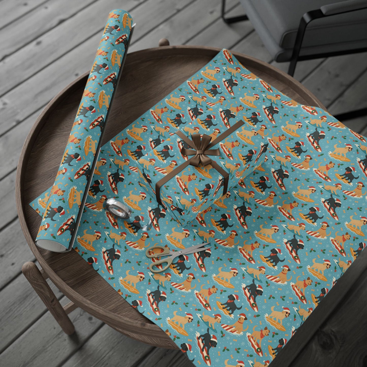 Surfin' Santa Paws Wrapping Paper