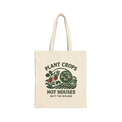 Plant Crops, Not Houses Eco Cotton Canvas Tote Bag🍓