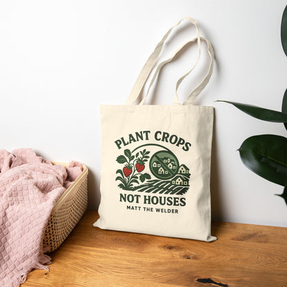 Plant Crops, Not Houses Eco Cotton Canvas Tote Bag🍓