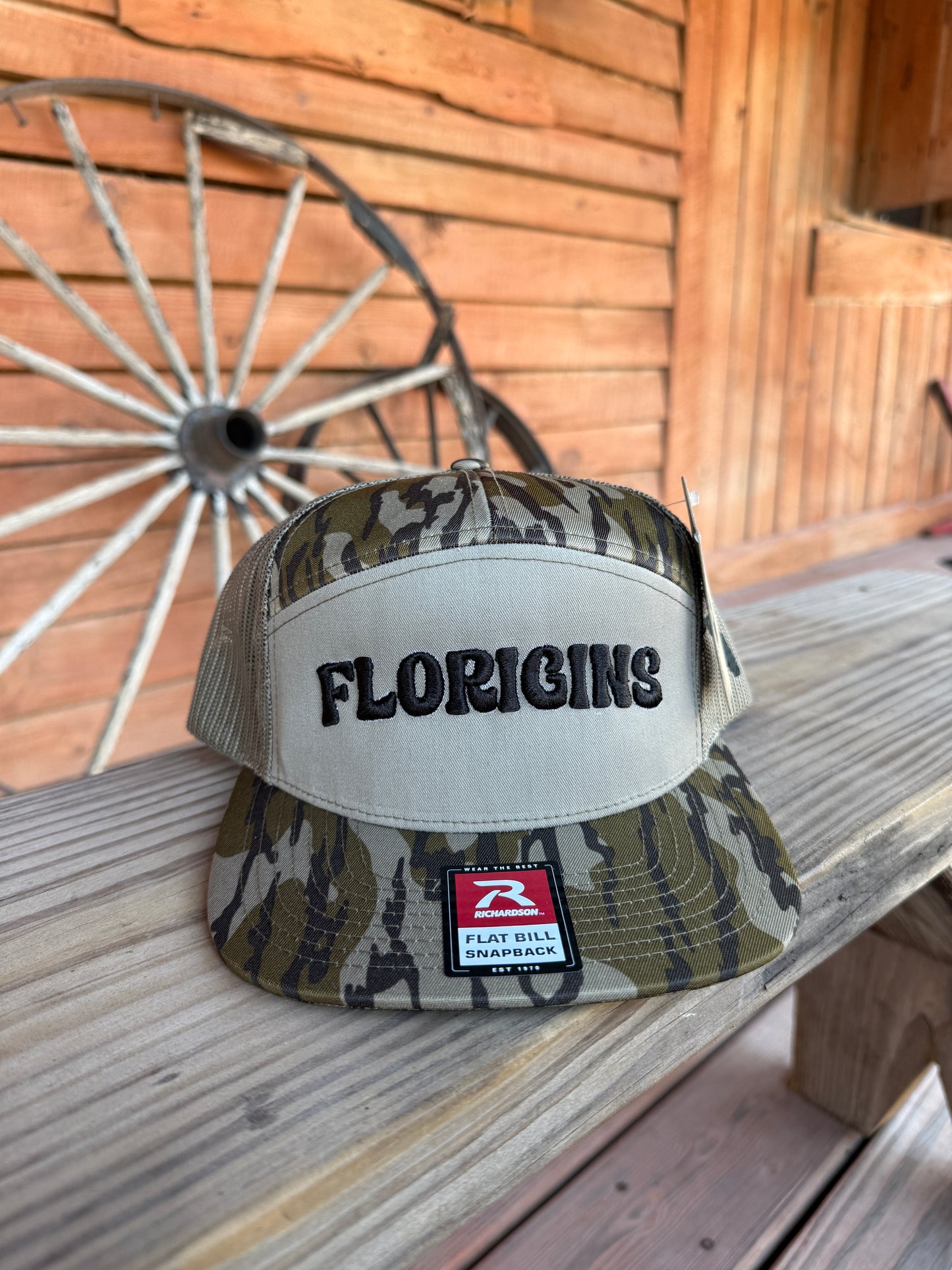 FLOrigins MossyOak Bottomland/Loden 7 Panel Trucker - The FloBro Show